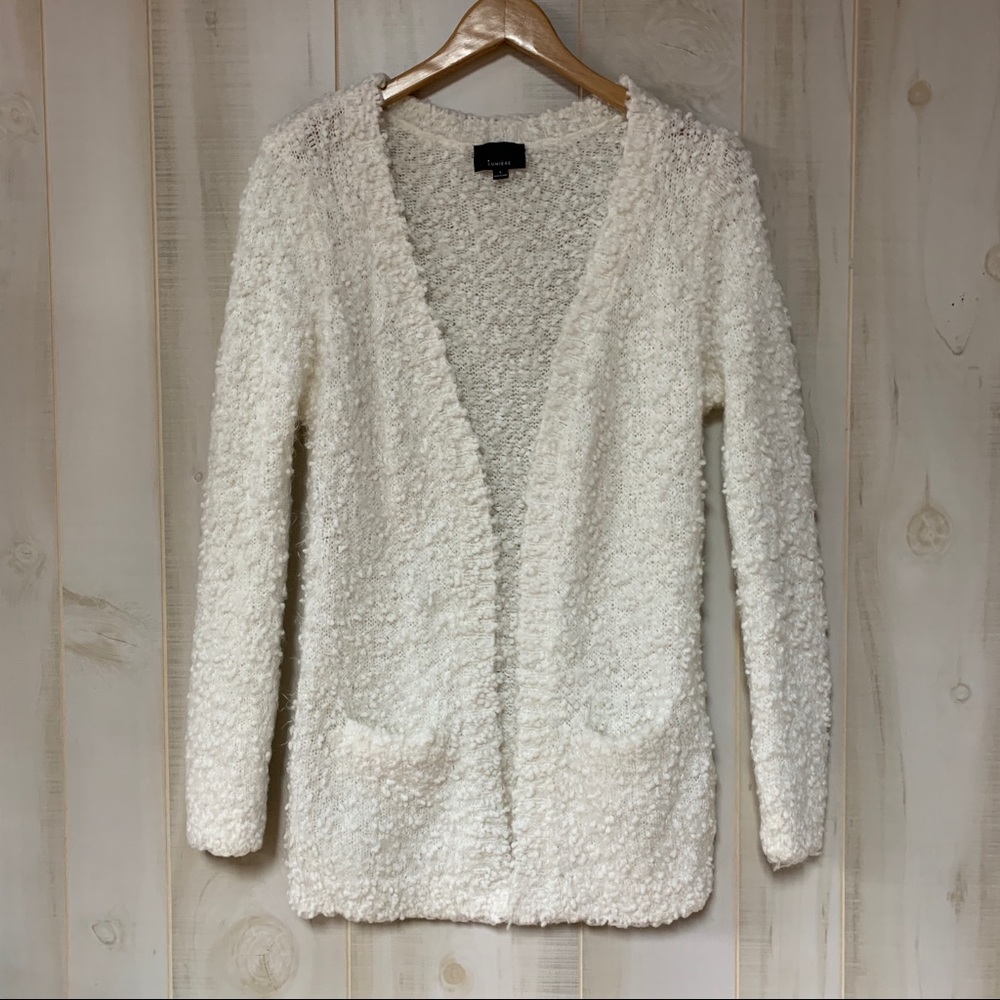 Lumiere White Nubby Fuzzy Cardigan Pockets L